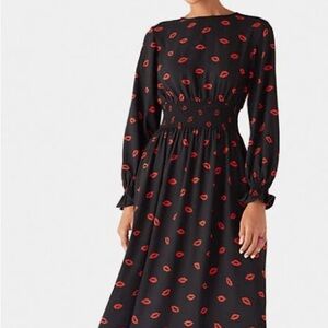 Kate Spade Black Dress with Red Lip Print